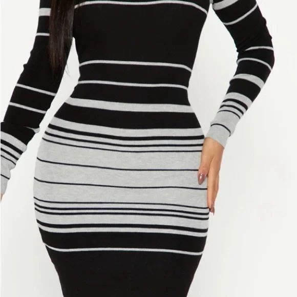 Fashion Nova | Dresses | Fashion Nova Black And Gray Striped Dress |  Poshmark